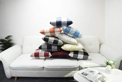 Artaimee Dark Blue & White Buffalo Check Plaid Throw Pillow Covers – 18 x 18 Inches, Pack of 2 – Soft Cotton Linen Cushion Case for Sofa, Couch, Bed, and Home Décor