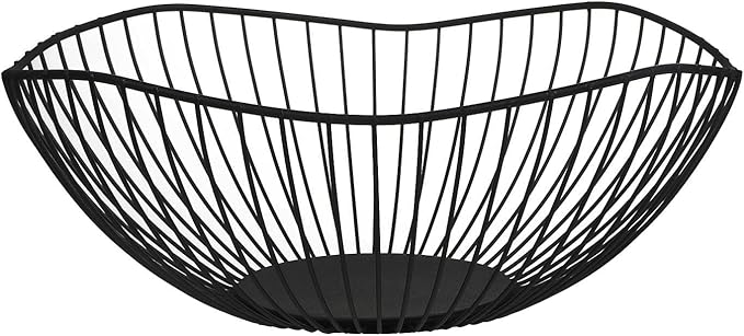 IBWell Classic Style Curved-Edge Modern Creative Stylish Single Tier Dish,Metal Iron Wire Fruit Vegetables Bread Decorative Stand Serving Bowls Basket Holder (Dish) (Black)