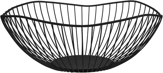 IBWell Classic Style Curved-Edge Modern Creative Stylish Single Tier Dish,Metal Iron Wire Fruit Vegetables Bread Decorative Stand Serving Bowls Basket Holder (Dish) (Black)