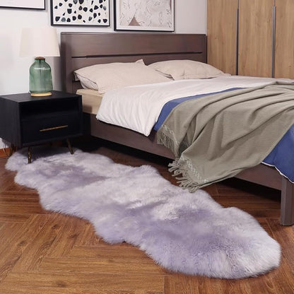 Premium Genuine Fur Sheepskin Rug Real Australia Sheepskin Natural Luxury Fluffy Lambskin Fur Area Rug Seat Covers for Kids Bedroom Sofa Chair Cover (Light Purple, Double Pelt/2ft x 6ft)
