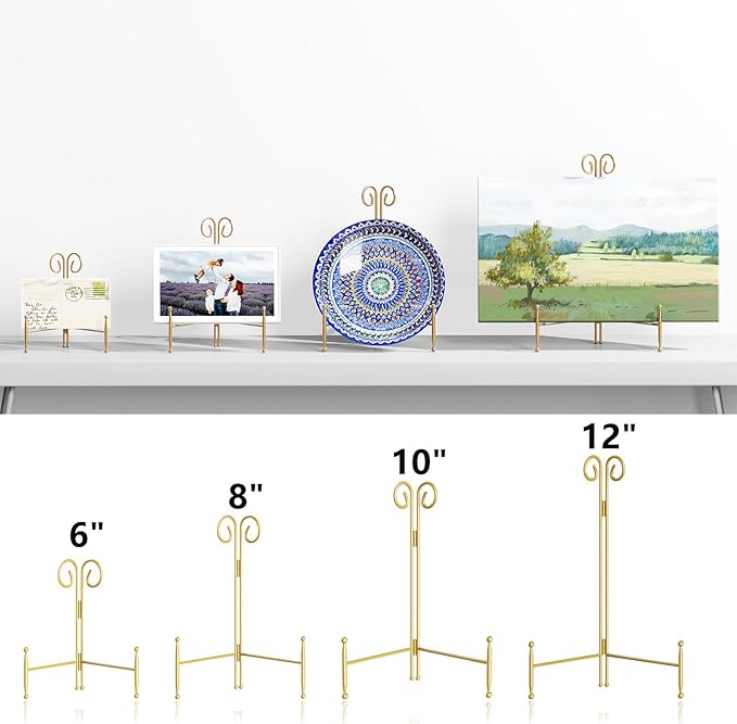 SVENJBB Plate Holder Display Stand, 6 Inch Decorative Plate Stands for Display, Gold Iron Easel Display Stand for Picture, Book, Photo Frame and Decorative Plates (1 Pack)
