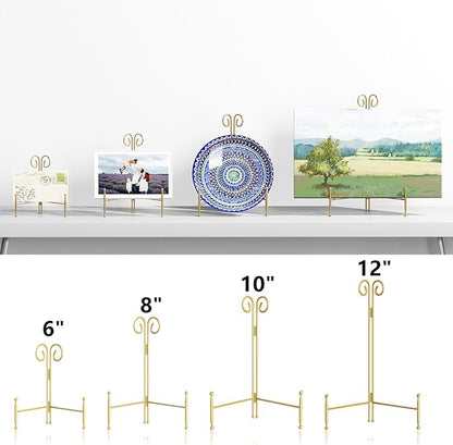 SVENJBB Plate Stand and Holder Display Stand 12 Inch, Gold Iron Picture Frame Stand for Display, Collapsible and Portable Easel Stand for Table (1 Pack)
