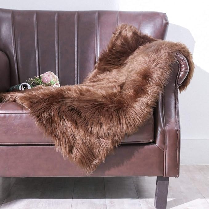 Carvapet 2x3 Brown Faux Sheepskin Area Rug – Fluffy Shaggy Soft Fur Floor Mat, Plush Bedside Carpet and Sofa Cover for Bedroom, Living Room, Nursery