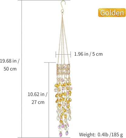 Hanging Window Garden Crystal Sun Catcher, Gold-Plated Sun Catcher for Indoor and Outdoor Decoration, Light Catcher, Party Crystals (Golden)