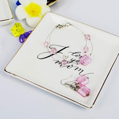 LADY&HOME Gifts for Mom - I Love You Mom Trinket Dish & Ceramic Ring Dish for Mother's Day