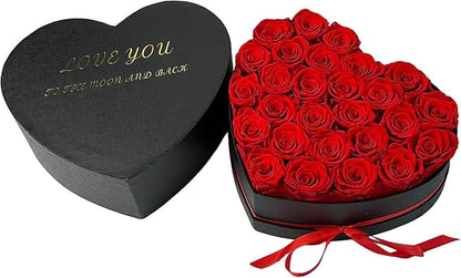 Preserved Roses Heart Shape Box Valentines Day Gifts for Her Mothers Day Forever Flowers (Red, 27 Roses)