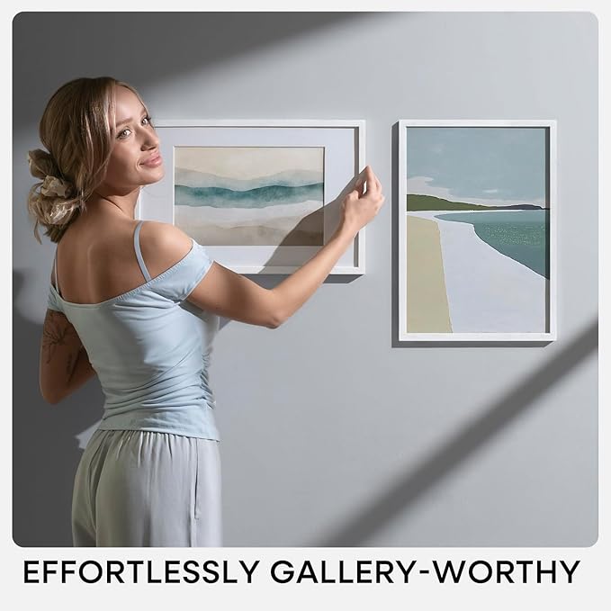 Homeforia 12x24 White Picture Frame, High End Oak 12x24 Wood Poster Frames with Mat 8x20 Photo, 12 x 24 White Wooden Frames Matted to 8 by 20, 24x12 Panoramic Frame, Tempered Glass, Wall Kit, Set of 1