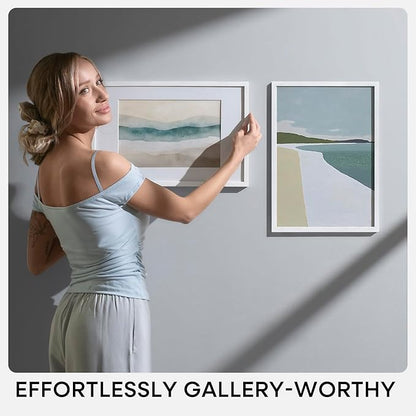 Homeforia 14x24 White Picture Frame, High End Oak 14x24 White Wooden Poster Frames with Mat 11x22 for Print, 14 x 24 Wood Frame Matted to 11 x 22 Photo, 24x14 Frame, Tempered Glass, Wall Kit, Set of 1