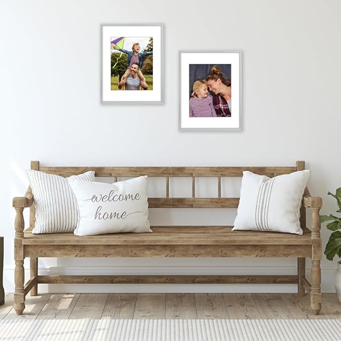 Americanflat 11x14 Picture Frame with Shatter-Resistant Glass - Use as 8x10 Frame with Mat or Display 11x14 Photo Without Mat - Streamline Collection - Thin Border Picture Frames for Wall - Silver
