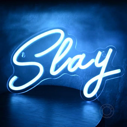 SYLHOME Slay Blue LED Neon Light Sign Cool Boys Girls Preppy Bedroom Game Play Room Desk Wall Decor Sign Club Pub Bar Man Cave Game Center Birthday Decoration USB Night Light 11.8" X 8"
