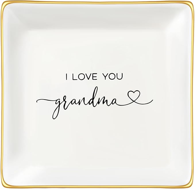 JoycuFF Grandma Birthday Gifts from Granddaughter Jewelry Trinket Dish Tray Unique Gifts for Grandmother Mother's Day Christmas Thanksgiving Day