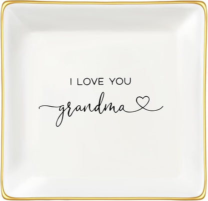 JoycuFF Grandma Birthday Gifts from Granddaughter Jewelry Trinket Dish Tray Unique Gifts for Grandmother Mother's Day Christmas Thanksgiving Day