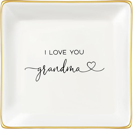 JoycuFF Grandma Birthday Gifts from Granddaughter Jewelry Trinket Dish Tray Unique Gifts for Grandmother Mother's Day Christmas Thanksgiving Day