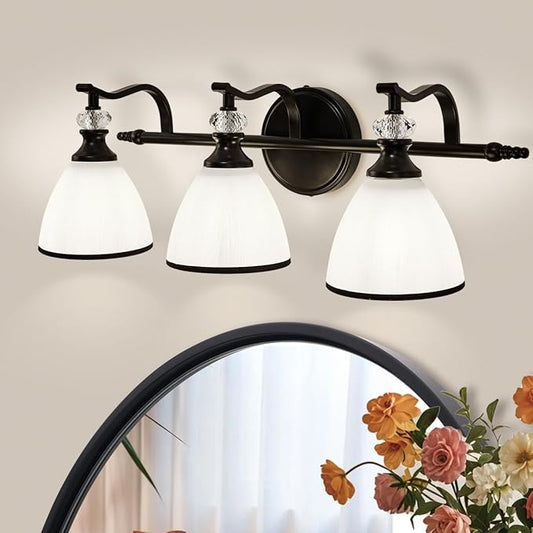ANDY STAR Milky Glass Bathroom Vanity Light Over Mirror, 3-Light Matte Black Bathroom Light Fixtures with Frosted Glass, 22.5 inch Modern Vanity Lighting Wall Mount, E26 Base, Bulbs Not Included
