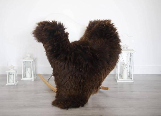 HUAHOO Premium Genuine Sheepskin Rug Brown Real Australia Sheepskin Natural Luxury Fluffy Lambskin Fur Area Rug Seat Covers for Kids Bedroom Sofa Chair Cover Pets Dogs Mat Double Pelt/2' x 3' Brown