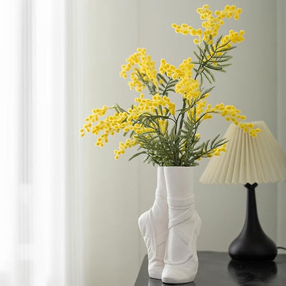 Ballet Shoe Modern Ceramic Vase, Nordic Art Ins Style Decorative Ceramic Aesthetic Foot Flower Vase for Home Living Room Table Bookshelf Decor (Matte White W 6" X H 9")
