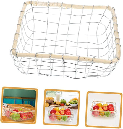 Happyyami Iron Woven Storage Basket Kitchen Living Room Organizer Sturdy Fruit Bowl for Fruits Bread Snacks Easy to Clean Small Square