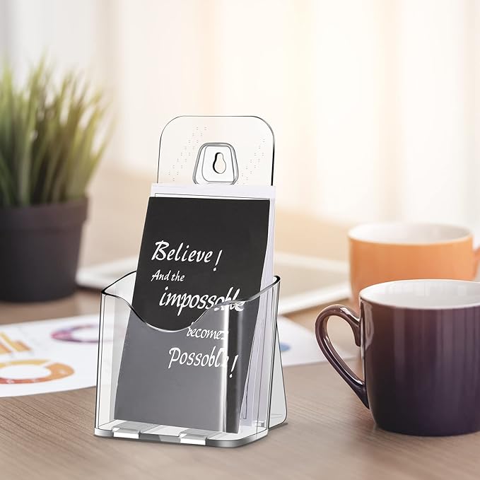 15 Pieces Acrylic Brochure Holder Stand Clear Plastic Flyer Organizer A6 Size Brochure Container 4 Inch Wide Wall Mount or Standing Pamphlet Counter Display for Home Office Classroom Supplies