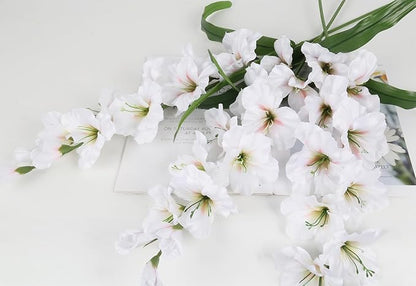 IPOPU 5PCS White Silk Gladiolus Long Stem Artificial Flowers, 33" Height, Classic Elegant Realistic Style for Tall Vase Wedding Centerpieces Home Table Party Decor