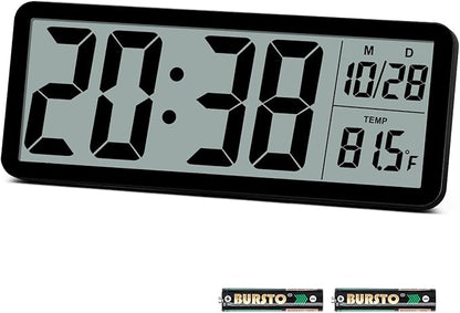 Digital LCD Wall Clock Easy to Set, 8.5 Inch LCD Screen with Time/Date/Temperature Display,Simple Digital Desk Clock with 12/24H for Bedroom Living Room Office Décor