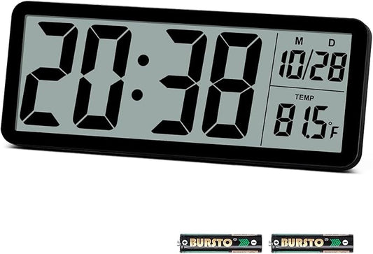 Digital LCD Wall Clock Easy to Set, 8.5 Inch LCD Screen with Time/Date/Temperature Display,Simple Digital Desk Clock with 12/24H for Bedroom Living Room Office Décor