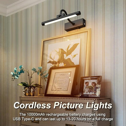 Aipsun 11.8" Picture Lights for Wall Rechargeable,10000mAh Battery Operated Art Light for Paintings,3CCT Dimmable, Rotatable Gallery Light for Pictures Display(Black)