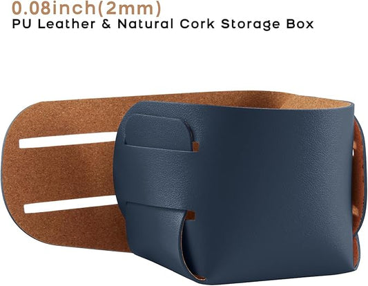 HOMIEAZICOZI 2-Pack Cork Leather Desk Accessories Storage - Pencil Pen Holder - Makeup Brush Holder Organizer - Stylish Addition to Home Decor (Dark Blue)
