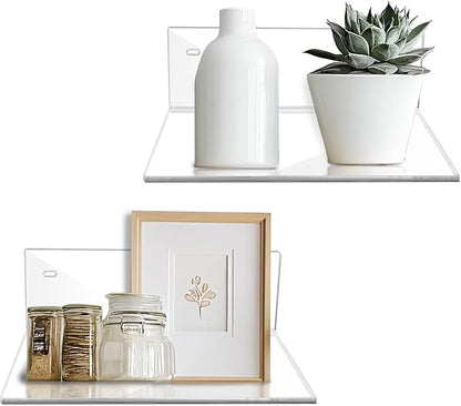 2 Pcs Clear Acrylic Floating Wall Shelves, Small Floating Shelves for Wall Shelf Acrylic Display Ledges, Small Corner Shelf for Bedroom Bathroom Book Speaker Hanging Shelves - Clear (9 Inch 2Pack)