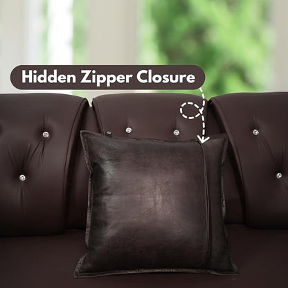 D DOLLY LAMB Lambskin Leather Pillow Cover - Sofa Cushion Case - Decorative Throw Covers for Living Room & Bedroom, 14x14 Inches - Dark Brown Crunch Box Pack of 1