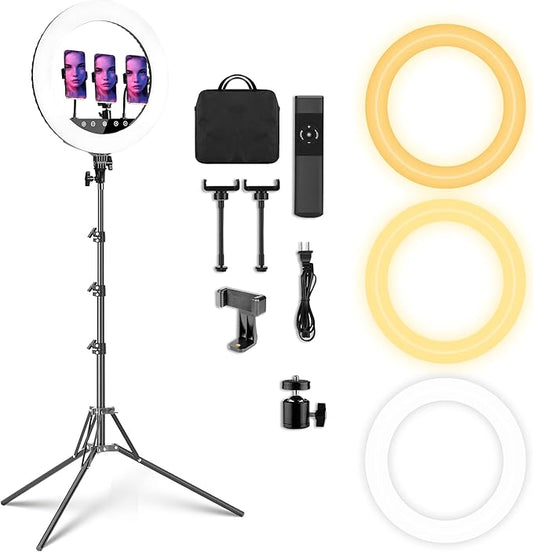 18 Inch Professional LED Ring Light with 70-inch Tripod, CRI≥95, 3000K-6000K Adjustable Brightness & Color Temperature, Phone Holder for Live Streaming, YouTube, TikTok, Makeup, Photography