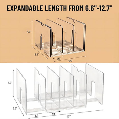 Sylfaen 2-Pack Clear Desktop File Organizer, Expandable Acrylic File Sorter Auto Rebound, Multifunction 5 Sections File Folder Holder for Magazines, Books, Letters, Papers, Notebooks
