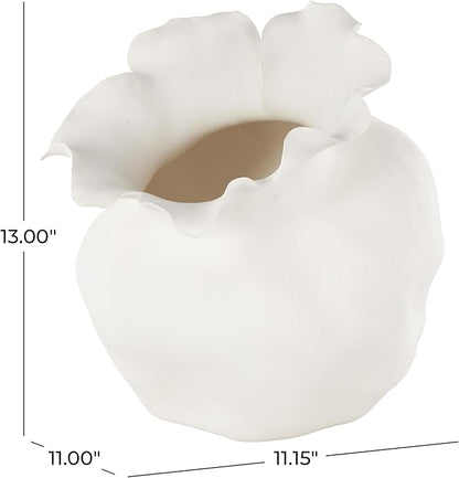 Deco 79 Ceramic Abstract Decorative Vase Floral Inspired Centerpiece Vase, Flower Vase for Home Decoration 11" x 11" x 13", White