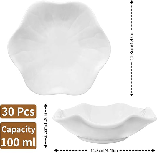 30-Pack Ring Dish Bulk, White Ceramic Lotus Trinket Tray 4.5" Wedding Favor Bridesmaid Gift, Small Jewelry Holder Catchall