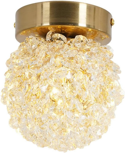 Modern Crystal Flush Mount LED Ceiling Light Brass Color Iron Electroplating Spherical Ceiling Lamp Small Hallway Entryway Corridor Decorative Lighting Fixture