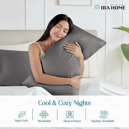 100% Egyptian Cotton Cushion Covers 24x24 Inch, 800 Thread Count Decorative Pillow Covers for Sofa, Bed & Office - Soft, Durable, Breathable Luxury Throw Pillowcases - Pack of 2, Dark Grey