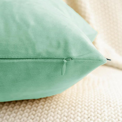 HWY 50 Aqua Green Velvet Throw Pillow Covers 18x18 Inch, Pack of 2 Soft Cozy Solid Decorative Luxury Cushion Cases for Couch Sofa Bed Living Room Bedroom