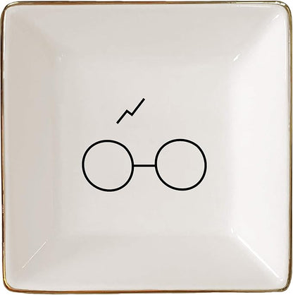 Simply Charmed Porcelain Jewelry Ring Holder Tray – Harry Potter Gift, Porcelain Trinket Dish, 4"x4" White with Golden Glaze, Jewelry Organizer
