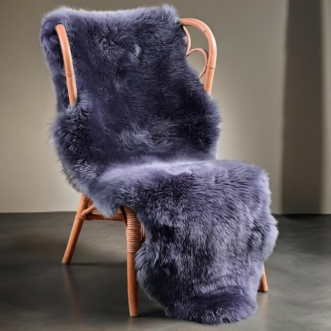 Area Rugs, Genuine New Zealand Sheepskin Rug, Soft Fur Throw Rug (Blue Steel, Double Pelt/2FT*6FT)