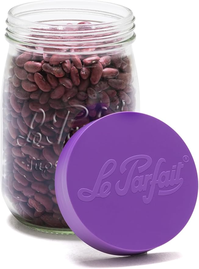 Le Parfait Screw Top Jar Wide Mouth French Glass Jar | Ideal for Food and Soup Storage, Canning, Flour, Brown Sugar, and other Baking Supplies (1L/32oz, Pack of 4, Violet)