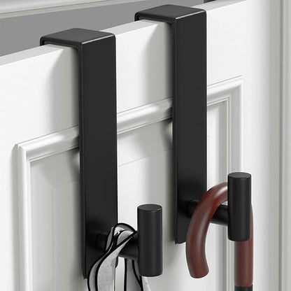 PMMASTO 2-Pack Over The Door Hooks - Rustproof Stainless Steel Door Hangers for 1-3/4 Inch Doors, Non-Marking and Tool-Free Easy Install (Black, T Shape-Fits 1-3/4" Thick Door)