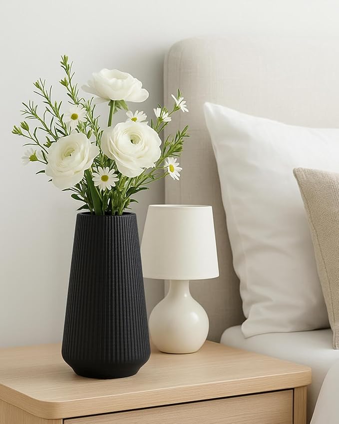 Matte Black Ceramic Vase – Frosted Elegant Flower Vase for Pampas Grass, Dried or Fresh Flowers, Modern Minimalist Farmhouse Home Decor for Living Room, Dining Table, Wedding Centerpiece