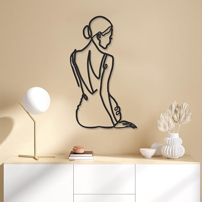 Photect 3 Pcs Metal Wall Art Decor Minimalist Abstract Woman Wall Art Metal Modern Line Drawing Decor Female Single Line Home Hanging for Bedroom Bathroom Living Room Christmas Housewarming(Retro)