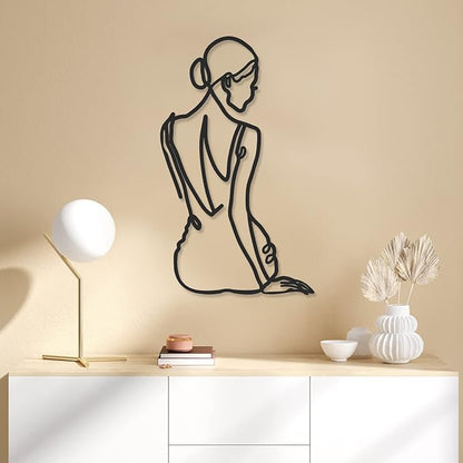 Photect 3 Pcs Metal Wall Art Decor Minimalist Abstract Woman Wall Art Metal Modern Line Drawing Decor Female Single Line Home Hanging for Bedroom Bathroom Living Room Christmas Housewarming(Retro)