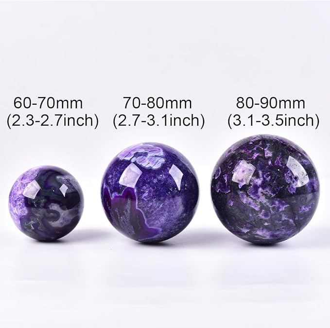 JIC Gem 3.1-3.5 inch(80-90mm) Large Purple Moss Agate Crystal Sphere Quartz Crystal Ball with Stand Healing Ornament Witchcraft Meditation Decor