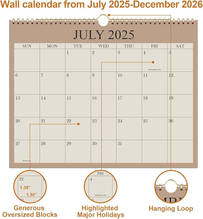Calendar 2026-12 Months Wall Calendar from January 2026 to December 2026, 2026 Wall Hanging Calendar Planner with Thick Paper, 8.5" x 11", Beige