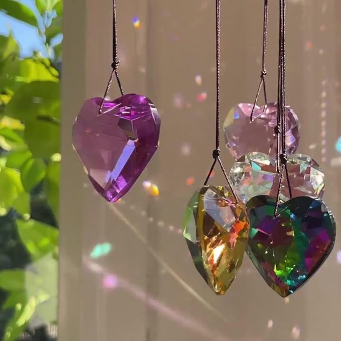 Colorful Heart Crystals Suncatcher Hanging Sun Catcher with Chain Pendant Ornament for Window Home Garden Christmas Day Party Wedding Decoration (Purple)