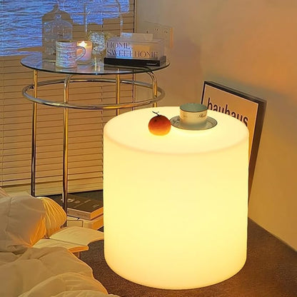 16-inch LED Cylinder Stool, Rechargeable Glowing Chair w/Remote, Dimmable 16 RGB Colors Changing Versatile LED Side Seat/Table, Waterproof Round Chair Light Mood Lamp for Home Garden Patio Party Decor