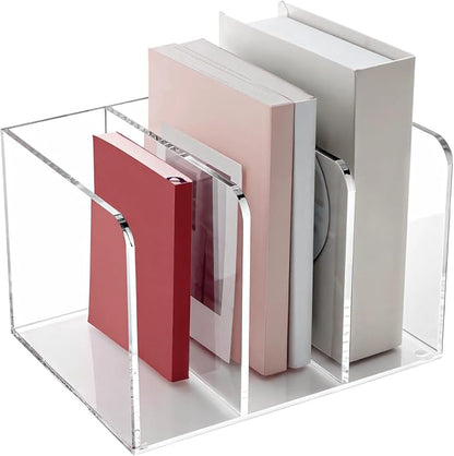Clear Acrylic File Organizer, 3-Compartment Acrylic Magazine Holder, Desktop Book Holder Rack, Vertical Document Organizer, Ideal for Office Desk, Home, Classroom