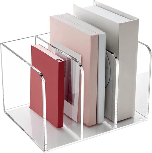 Clear Acrylic File Organizer, 3-Compartment Acrylic Magazine Holder, Desktop Book Holder Rack, Vertical Document Organizer, Ideal for Office Desk, Home, Classroom
