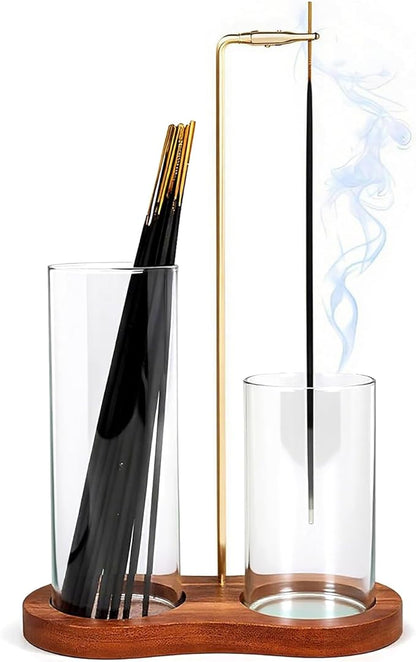 2 in 1 Incense Holder, Glass Incense Holder for Sticks, Anti-Ash Incense Burner with Removable Ash Catcher and Incense Storage for Yoga Meditation Spa Home Decor (Size A)